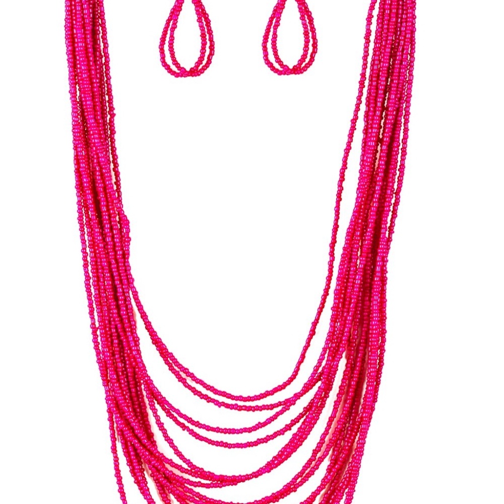 $5 (Set) Peacefully-Pac. Pink Necklace w/Earrings